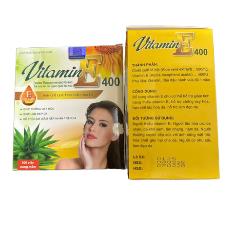 Viên Uống Vitamin E 400 IU Đại Uy - Ngăn Ngừa Lão Hóa, Giảm Nếp Nhăn, Làm Đẹp Da - Hộp 100 Viên Nang Mềm