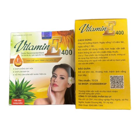Viên Uống Vitamin E 400 IU Đại Uy - Ngăn Ngừa Lão Hóa, Giảm Nếp Nhăn, Làm Đẹp Da - Hộp 100 Viên Nang Mềm