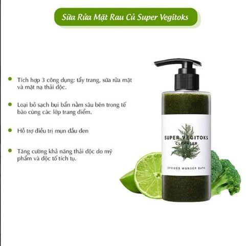 Sữa Rửa Mặt Rau Củ HQ Super Vegitoks Cleanser 300ml - Sạch Sâu, Cấp Ẩm, Phù Hợp Mọi Loại Da, Chiết Xuất Tự Nhiên, Da Mịn Màng, Tươi Sáng