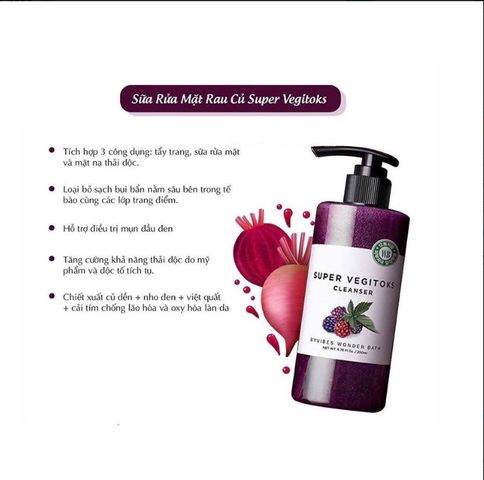 Sữa Rửa Mặt Rau Củ HQ Super Vegitoks Cleanser 300ml - Sạch Sâu, Cấp Ẩm, Phù Hợp Mọi Loại Da, Chiết Xuất Tự Nhiên, Da Mịn Màng, Tươi Sáng