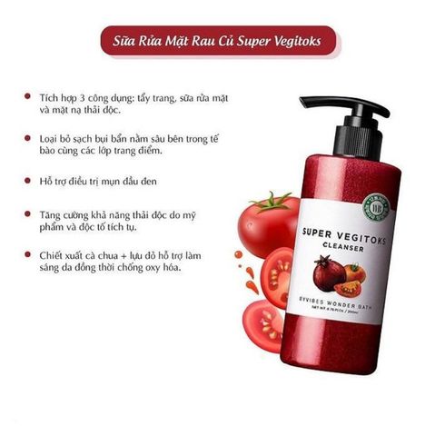 Sữa Rửa Mặt Rau Củ HQ Super Vegitoks Cleanser 300ml - Sạch Sâu, Cấp Ẩm, Phù Hợp Mọi Loại Da, Chiết Xuất Tự Nhiên, Da Mịn Màng, Tươi Sáng