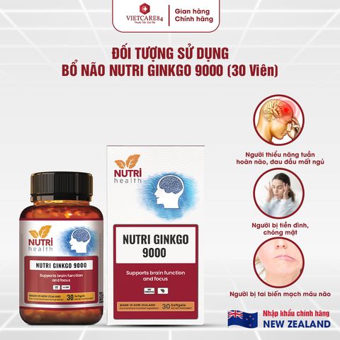 Viên Uống Bổ Não Nutri Ginkgo 9000 Nhập Khẩu Chính Hãng New Zealand - 30 Viên Bổ Sung Ginkgo Biloba Hỗ Trợ Tăng Cường Tuần Hoàn Não
