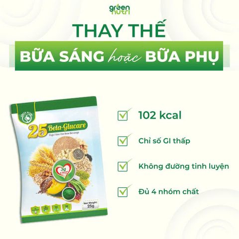 Sữa Hạt Ngũ Cốc 25 Beta Glucare - Hỗ Trợ Tiểu Đường, Thuần Chay, Không Đường, Hộp 300g (12 Gói)