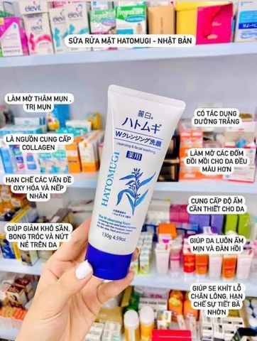 Sữa Rửa Mặt Hatomugi 130g - Sạch Sâu, Dưỡng Ẩm, Chống Mụn cho Da Thường và Da Mụn, Chiết Xuất Tự Nhiên, Giúp Da Mềm Mại