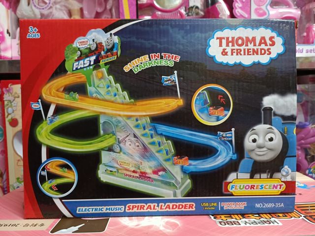 Đồ chơi tàu hỏa Thomas nhảy bậc thang trượt cầu trượt chạy bằng pin sạc 2689-35