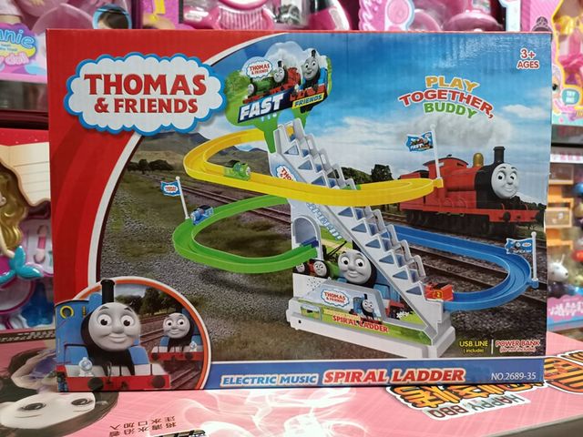 Đồ chơi tàu hỏa Thomas nhảy bậc thang trượt cầu trượt chạy bằng pin sạc 2689-35