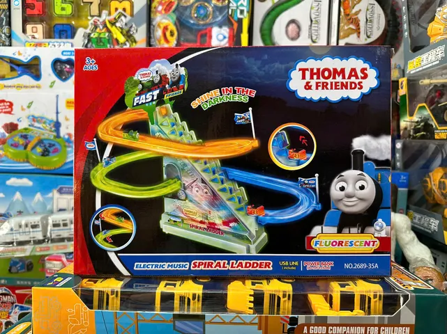 Đồ chơi tàu hỏa Thomas nhảy bậc thang trượt cầu trượt chạy bằng pin sạc 2689-35