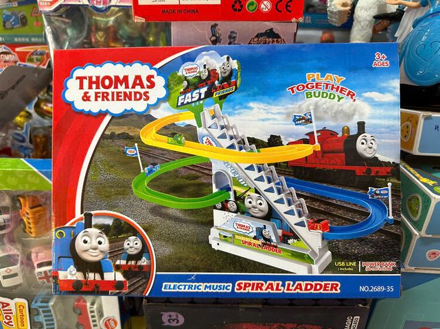 Đồ chơi tàu hỏa Thomas nhảy bậc thang trượt cầu trượt chạy bằng pin sạc 2689-35
