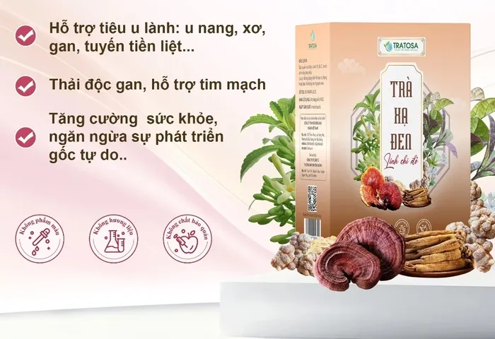 Trà xạ đen linh chi đỏ 9 vị TRATOSA hỗ trợ tiêu u lành, u xơ
