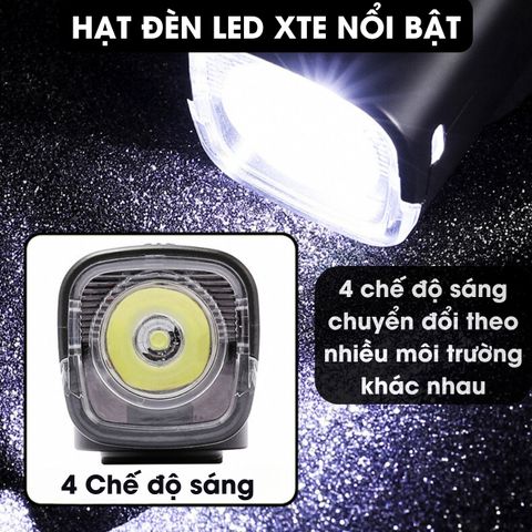 Đèn Gắn Xe Đạp BIKE PRO LED XPE 350 Lumen - Đèn Siêu Sáng Chống Nước, Tích Hợp Còi, 4 Chế Độ Sáng, Phụ Kiện Đạp Xe Thể Thao