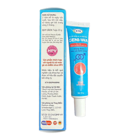 Gel Bôi Geni-WA 20g - Giảm Sùi Mào Gà, Mụn Sinh Dục & Mụn Cóc HPV An Toàn Cho Phụ Nữ Mang Thai và Trẻ Nhỏ