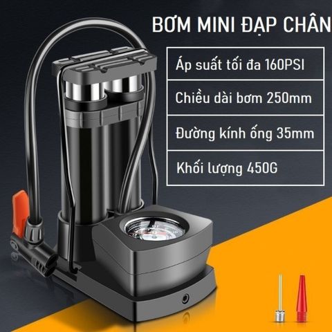 Bơm Đạp Chân Mini Đa Năng 160 PSI - Bơm Hơi Xe Đạp, Xe Máy, Bóng, Phao Bơi Có Đồng Hồ Đo Áp Suất - Phụ Kiện Thể Thao Tiện Lợi