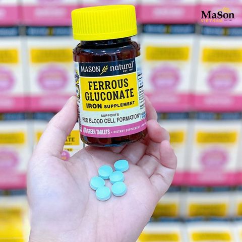 Viên Sắt Bổ Máu Mason Natural Ferrous Gluconate 100 Viên - Hỗ Trợ Thiếu Sắt, An Toàn Cho Người Trưởng Thành