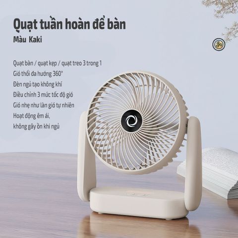 Quạt Đa Năng 360° - Quạt Tích Điện Để Bàn, Gắn Tường, Treo Móc, Thiết Kế Linh Hoạt Cho Phòng Ngủ & Văn Phòng