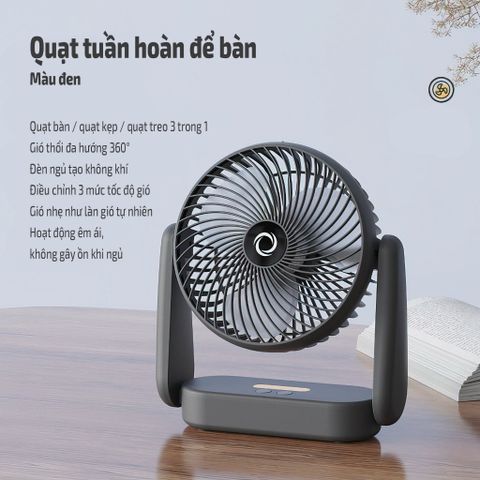 Quạt Đa Năng 360° - Quạt Tích Điện Để Bàn, Gắn Tường, Treo Móc, Thiết Kế Linh Hoạt Cho Phòng Ngủ & Văn Phòng
