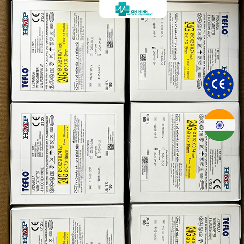 Kim Luồn Tĩnh Mạch 24G Teflo Nhập Khẩu Ấn Độ - Hộp 100 Cây, Dùng Để Truyền Dịch & Lấy Máu An Toàn, Giảm Đau Cho Bệnh Nhân
