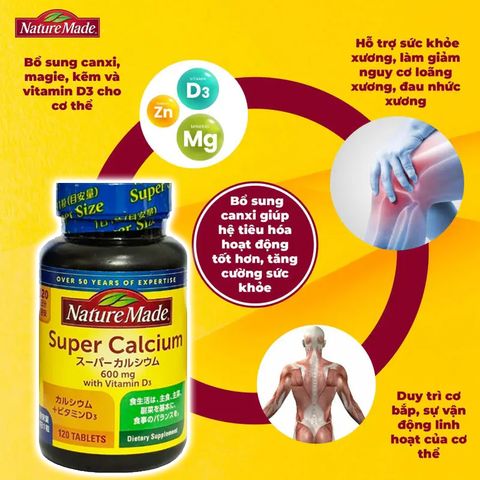 Nature Made Super Canxi 600mg + Vitamin D3 120 viên