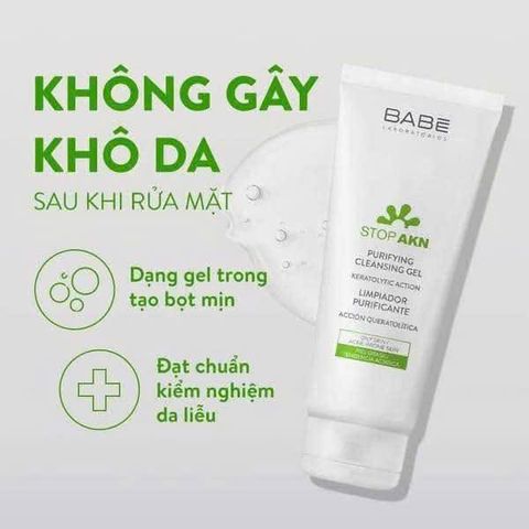 Sữa rửa mặt gel BABE 200ml - Chăm sóc da dầu mụn hiệu quả từ Tây Ban Nha, làm sạch sâu, kiểm soát dầu và ngăn ngừa mụn.