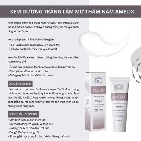 Kem Dưỡng Trắng Da Amelix LSI 40g - Mờ Nám & Tàn Nhang, Giúp Da Sáng Mịn, Chống Lão Hóa, Dưỡng Ẩm Căng Mướt