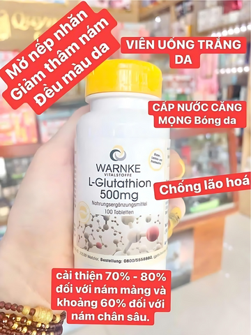 Viên Uống Trắng Da Warnke Glutathione 100 Viên - Làm Sáng Da, Giảm Thâm Nám, Chống Oxy Hóa Từ Đức