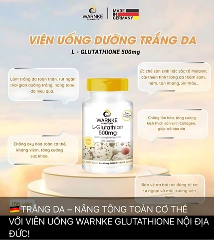 Viên Uống Trắng Da Warnke Glutathione 100 Viên - Làm Sáng Da, Giảm Thâm Nám, Chống Oxy Hóa Từ Đức
