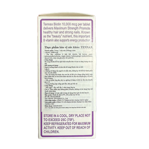 Viên Uống Biotin Tennax 10mg - Hỗ Trợ Đẹp Da, Tóc và Móng, Giải Quyết Rụng Tóc - Hộp 60 Viên Mỹ Quốc tế