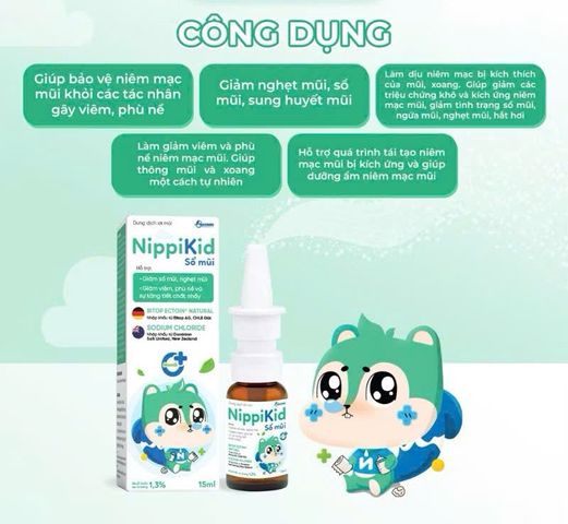 Xịt Mũi NippiKid Cho Bé - Hỗ Trợ Giảm Viêm Mũi, Sổ Mũi, Nghẹt Mũi, Thích Hợp Trẻ Sơ Sinh, 15ml
