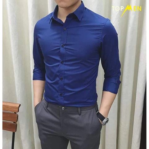 Áo Sơ Mi Nam Dài Tay Màu Xanh Coban - Chất Lụa Mát Không Nhăn, Form Body Hàn Quốc Thoáng Khí, Dễ Phối Đồ, Thời Trang Hàng VNXK