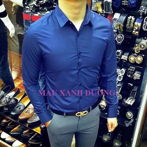 Áo Sơ Mi Nam Dài Tay Màu Xanh Coban - Chất Lụa Mát Không Nhăn, Form Body Hàn Quốc Thoáng Khí, Dễ Phối Đồ, Thời Trang Hàng VNXK