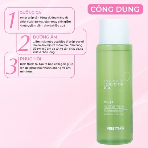 Nước hoa hồng rau má PrettySkin The Pure Jeju Cica 250ml - Cấp ẩm và làm sạch cho làn da nhạy cảm, xuất xứ Hàn Quốc