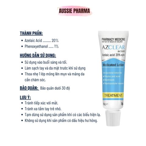Kem bôi Giảm Mụn Và Mờ Thâm - Azclear 20% Azelaic Acid - Hỗ Trợ Cải Thiện Da Mặt