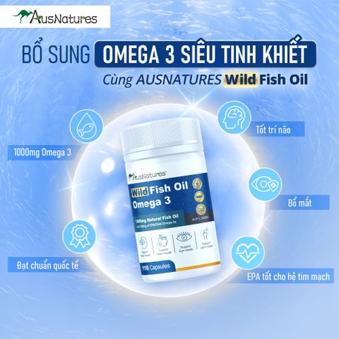 Viên Uống Dầu Cá Omega 3 AusNatures 1000mg - Hỗ Trợ Tim Mạch, Phát Triển Não Bộ, Bảo Vệ Thị Lực - 110 Viên Chính Hãng Úc