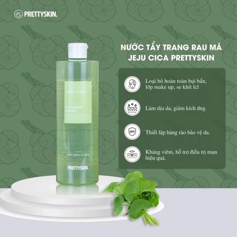 Nước Tẩy Trang Rau Má PrettySkin Jeju Cica Cleansing Water 500ml - Giúp Làm Sạch Sâu, Kiểm Soát Dầu, Phù Hợp Da Dầu Mụn