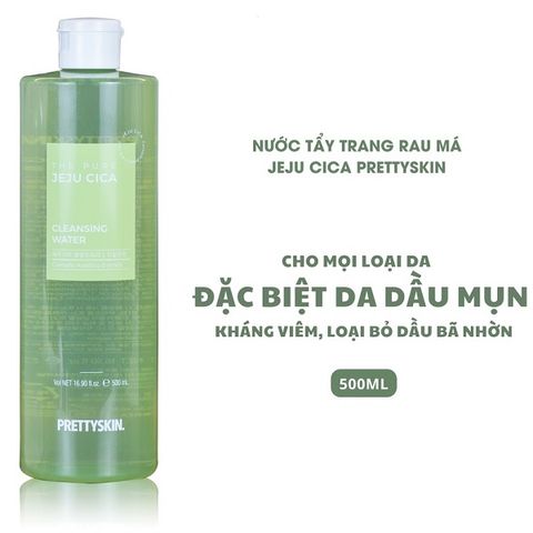 Nước Tẩy Trang Rau Má PrettySkin Jeju Cica Cleansing Water 500ml - Giúp Làm Sạch Sâu, Kiểm Soát Dầu, Phù Hợp Da Dầu Mụn