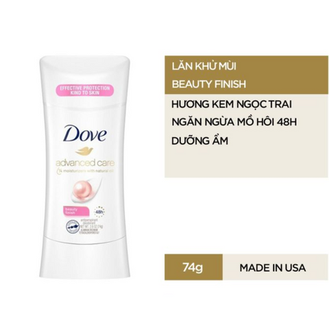 Lăn khử mùi nữ Dove Advance Beauty Finish Hương Ngọc Trai Dạng Sáp Dưỡng Ẩm Không Ố Vàng