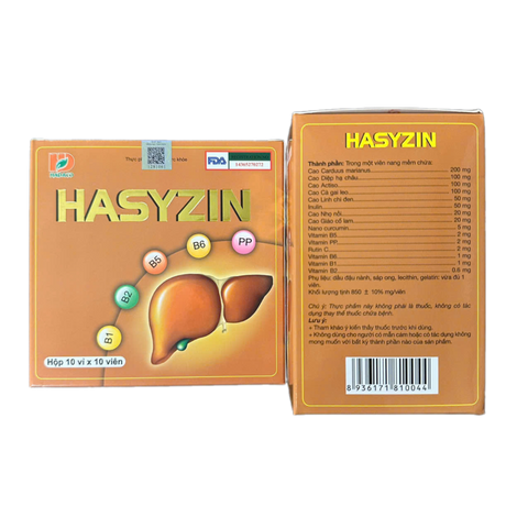 Viên Uống Bổ Gan Hasyzin - Vitamin Giúp Mát Gan, Tăng Cường Chức Năng Gan, Bảo Vệ Gan - Hộp 100 Viên