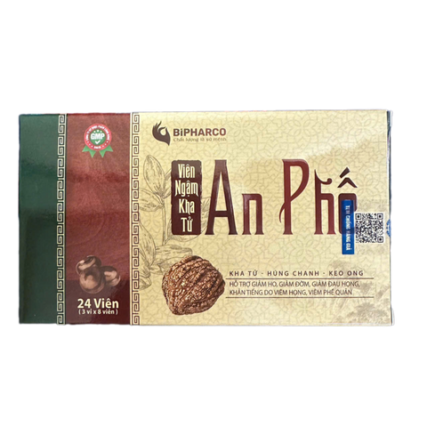 Viên Ngậm Kha Tử An Phế - Giảm Ho, Đờm, Đau Họng, Khản Tiếng, Hỗ Trợ Viêm Họng, Viêm Phế Quản - Hộp 24 Viên Cho Trẻ Em và Người Lớn