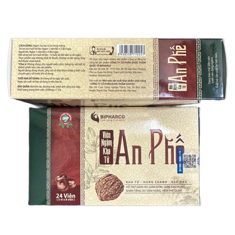 Viên Ngậm Kha Tử An Phế - Giảm Ho, Đờm, Đau Họng, Khản Tiếng, Hỗ Trợ Viêm Họng, Viêm Phế Quản - Hộp 24 Viên Cho Trẻ Em và Người Lớn