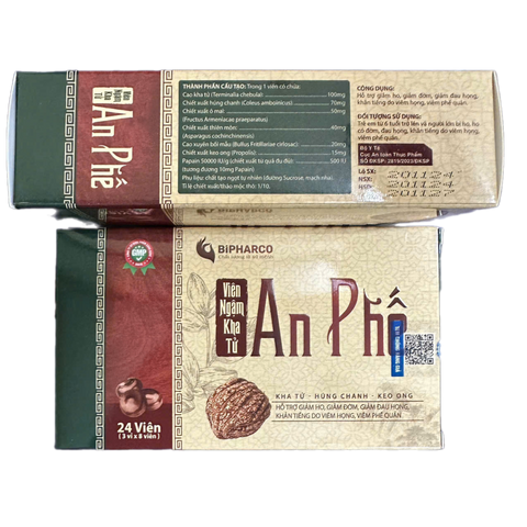 Viên Ngậm Kha Tử An Phế - Giảm Ho, Đờm, Đau Họng, Khản Tiếng, Hỗ Trợ Viêm Họng, Viêm Phế Quản - Hộp 24 Viên Cho Trẻ Em và Người Lớn