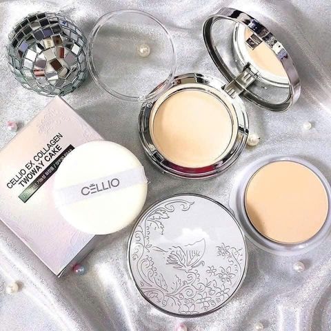 Phấn Phủ Cellio Ex Collagen Twoway 15G - Khả Năng Che Phủ Tối Ưu, Lâu Trôi, Thích Hợp Mọi Loại Da, Tặng Kèm 1 Lõi