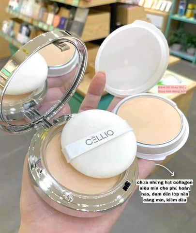 Phấn Phủ Cellio Ex Collagen Twoway 15G - Khả Năng Che Phủ Tối Ưu, Lâu Trôi, Thích Hợp Mọi Loại Da, Tặng Kèm 1 Lõi