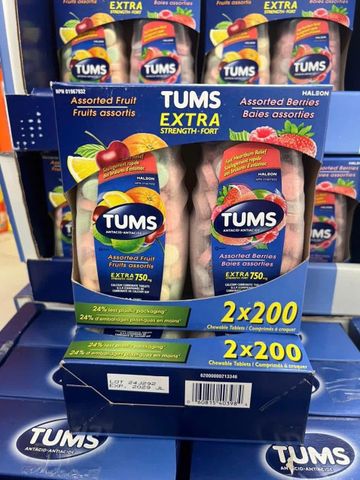 Viên Nhai Hỗ Trợ Tiêu Hóa Tums Extra 750mg USA - Giảm Đầy Hơi, Ợ Chua, Hương Vị Thoải Mái - 200 Viên
