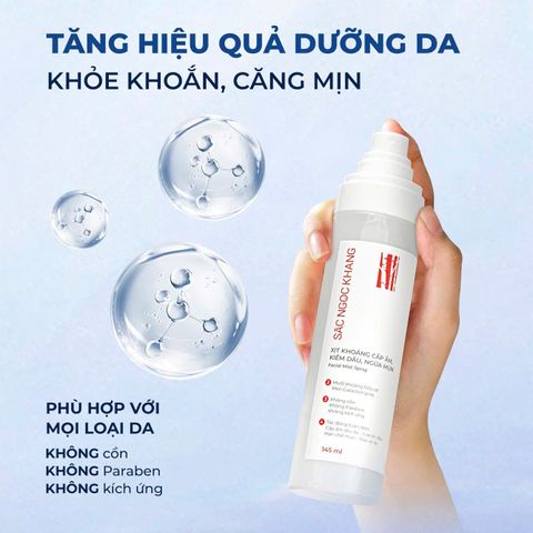 Xịt Khoáng Cấp Ẩm Kiềm Dầu Sắc Ngọc Khang 145ml - Giảm Mụn, Làm Dịu Da, Căng Bóng, Ẩm Mịn, Dưỡng Da Tươi Trẻ