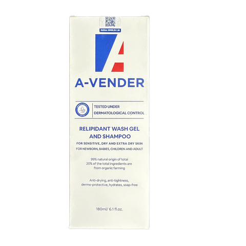 Dầu Tắm Gội Dưỡng Ẩm Da A-Vender - Gel Tắm & Gội Chống Khô Da, Không Chứa Xà Phòng, An Toàn Cho Cả Gia Đình - 180ml