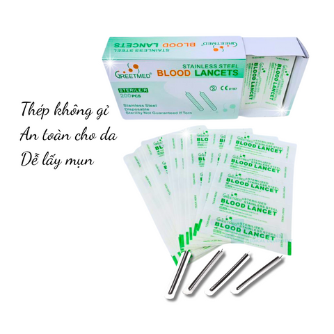 Lancet Chích Mụn Greetmed Hộp 200 Chiếc - Thiết Kế An Toàn, Đầu Nhọn Giúp Giảm Đau - Sản Phẩm Y Tế Tiêu Chuẩn