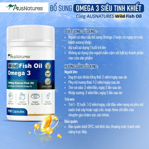 Dầu Cá Omega 3 1000mg AusNatures - Hỗ Trợ Tim, Trí Não, Thị Lực - Viên Uống Tự Nhiên, 110 Viên Giảm Viêm Khớp