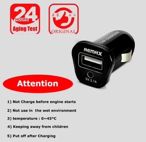 Củ sạc xe hơi ô tô Remax 1 cổng USB 2.1A nhỏ gọn cao cấp