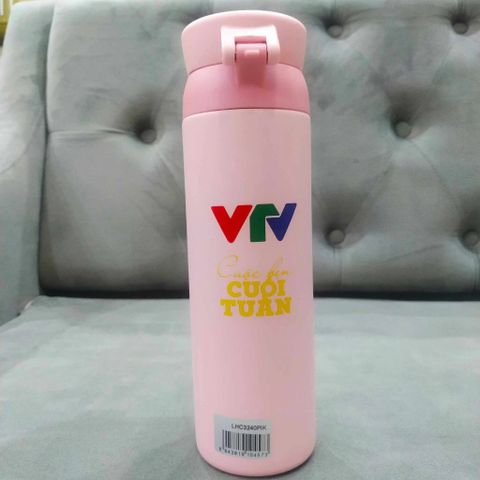 Bình Giữ Nhiệt LocknLock Wannabe One Touch 450ml Logo VTV Màu Hồng - Nắp Bật Tiện Lợi, Giữ Nhiệt Tối Ưu cho Đồ Uống Trên Mọi Nẻo Đường