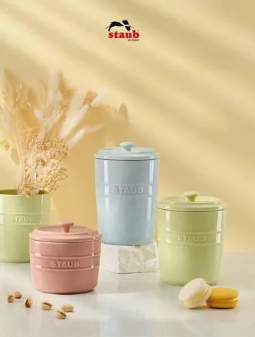 Bộ hũ đựng Staub có gioăng - Bộ 3 hũ kích thước 500ml, 800ml, 1000ml màu pastel, giữ thực phẩm tươi lâu, chống ẩm mốc, hoàn hảo cho nhà bếp