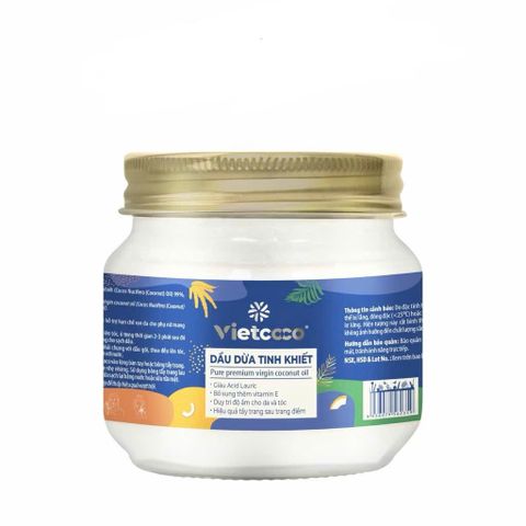 Dầu Dừa Tinh Khiết Vietcoco 200ml - Dầu Dưỡng Thể Tự Nhiên, Không Chất Bảo Quản, Làm Đẹp Da, 100% Từ Cơm Dừa